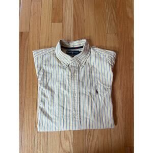 Polo Ralph Lauren Classic Fit L Men Long Sleeve ButtonUp Yellow Bl Striped Shirt